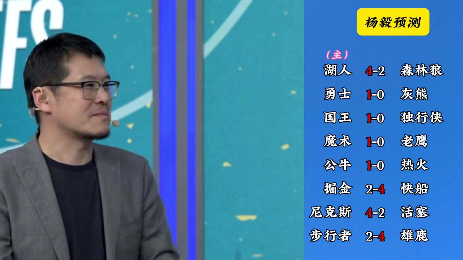 明燈來了！看看楊毅的季后賽預(yù)測(cè)：湖人4-2狼 快船4-2掘金